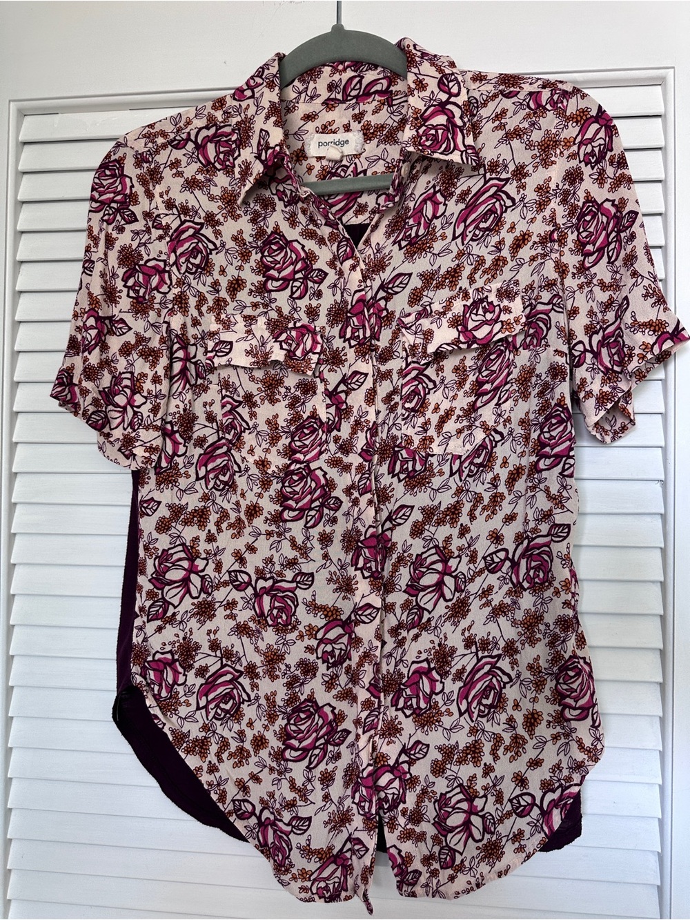 Anthropologie Porridge Floral Mixed Media Boho Button Down Shirt Size S